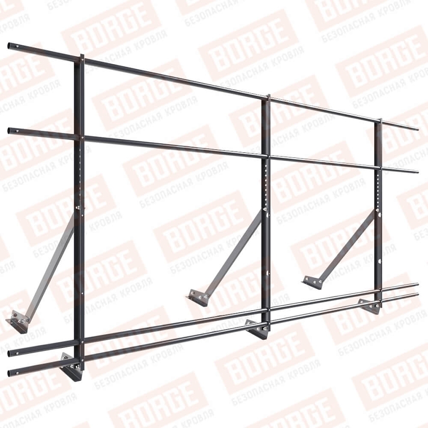 Ограждение кровельное Русский Рубеж H-120см, 3м, для фальцевой кровли, серый графит (RAL 7024), с двумя доп. трубами