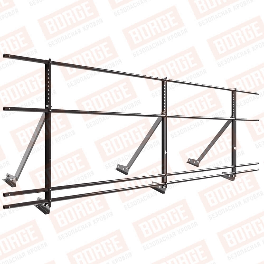 Ограждение кровельное Русский Рубеж H-90см, 3м, для фальцевой кровли, серо-коричневый (RAL 8019), с двумя доп. трубами
