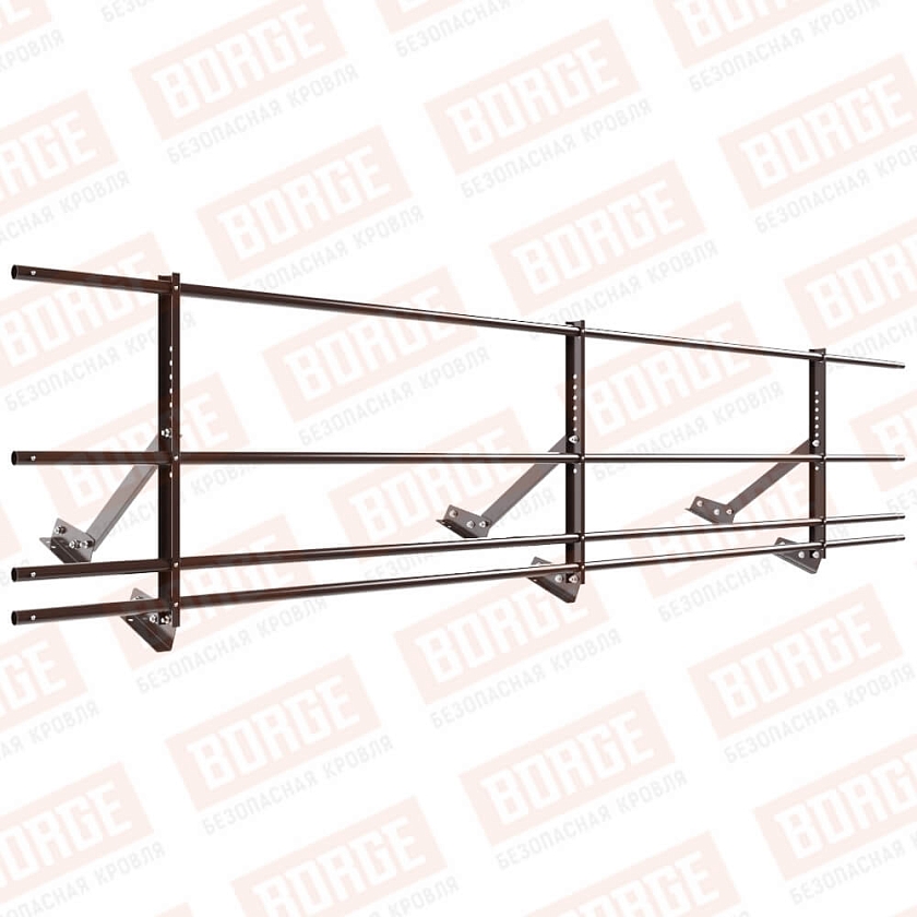 Ограждение кровельное Русский Рубеж H-60см, 3м, для фальцевой кровли, коричневый шоколад (RAL 8017), с двумя доп. трубами