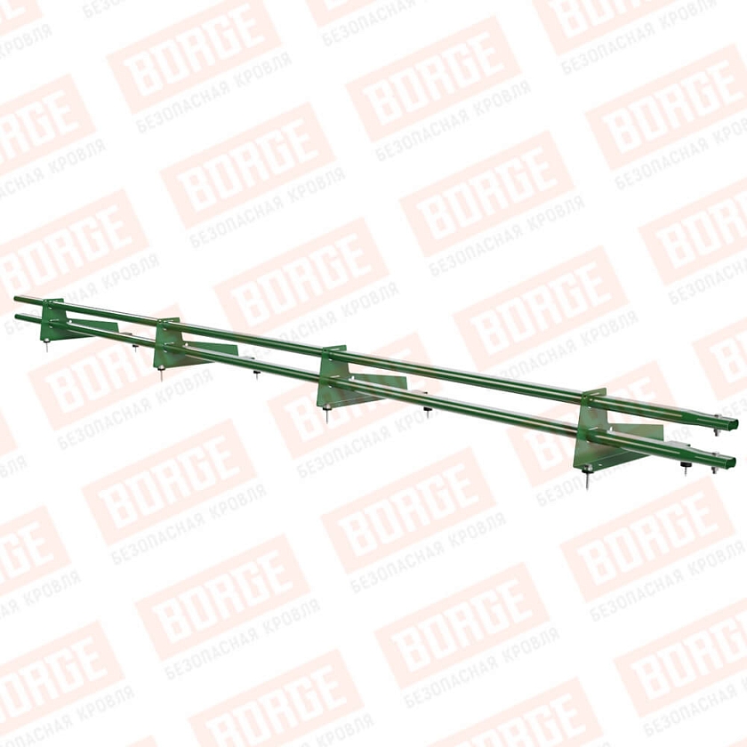 Снегозадержатель трубчатый Русский Рубеж 3м, 4 опоры, для МЧ с выс. ступенькой, лиственно-зеленый (RAL 6002), 350мм