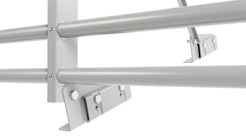 Ограждение кровельное NewLine H-120см, 3м, для фальц. кров., бело-алюминиевый (RAL 9006), с двумя доп. трубами