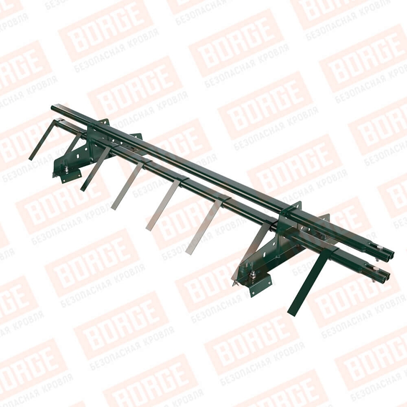 Снегозадержатель трубчатый BORGE 1,5м, 2 опоры, для профнастила Н-60, Н-75, зеленый мох (RAL 6005)