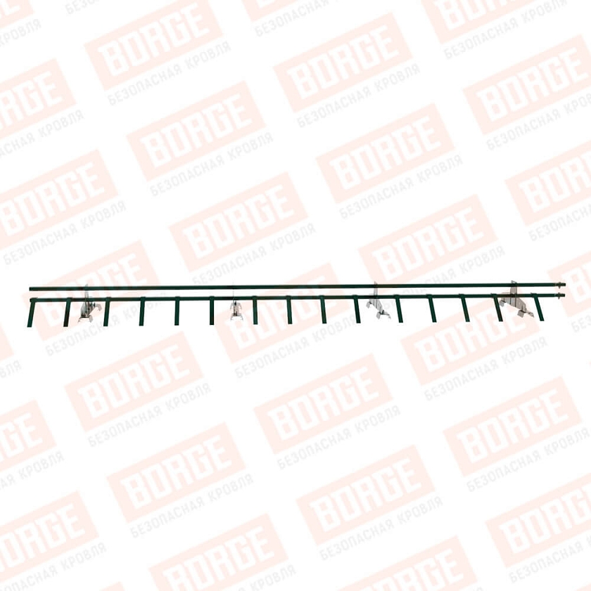 Снегозадержатель трубчатый BORGE 3м, 4 опоры, для профнастила Н-60, Н-75, зеленый мох (RAL 6005)