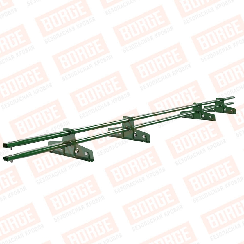 Снегозадержатель трубчатый Русский Рубеж 25х45мм, 3м, 4 опоры, для фальц. кровли, лиственно-зеленый (RAL 6002)