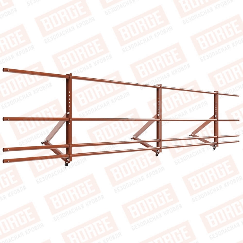 Ограждение кровельное Русский Рубеж H-60см, 3м, терракотовый (RAL 8004), с двумя доп. трубами