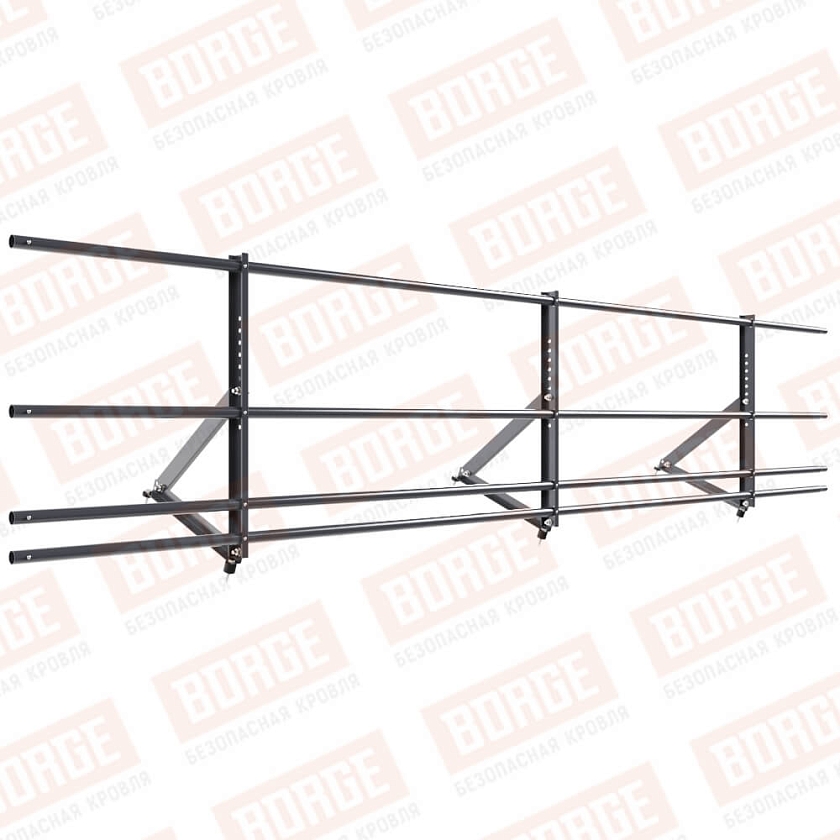 Ограждение кровельное Русский Рубеж H-60см, 3м, серый графит (RAL 7024), с двумя доп. трубами
