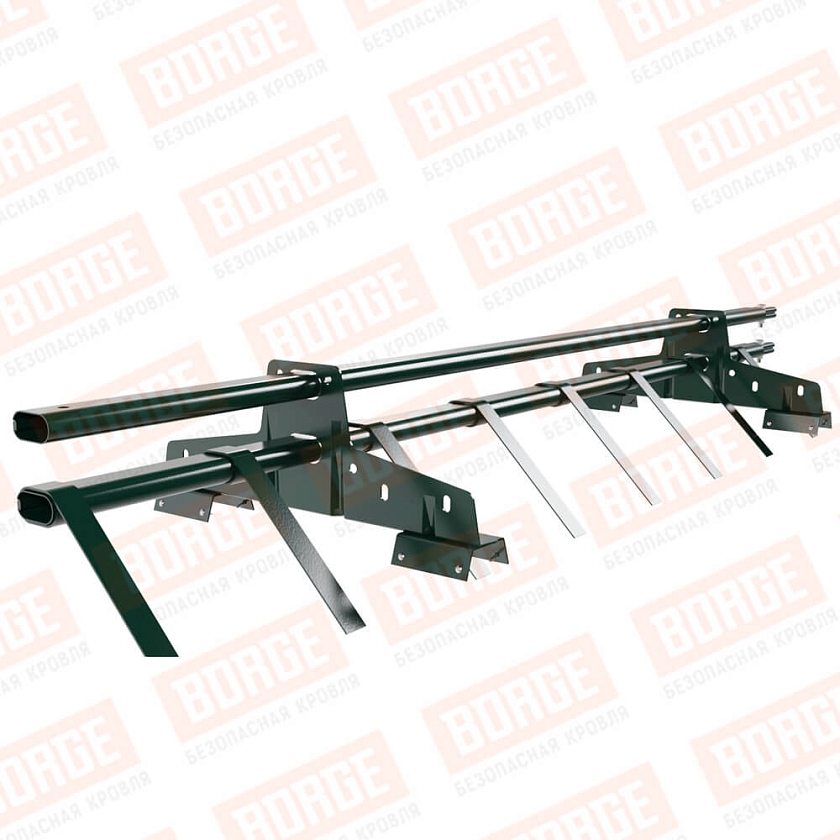 Снегозадержатель трубчатый BORGE 1,5м, 2 опоры, для профнастила Н-60, Н-75, зеленый мох (RAL 6005)