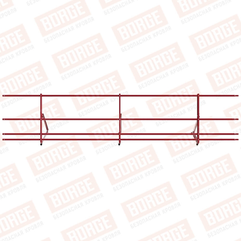 Ограждение кровельное Русский Рубеж H-60см, 3м, рубиново-красный (RAL 3003), с двумя доп. трубами