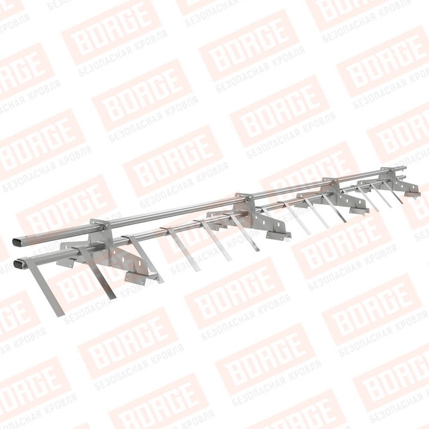Снегозадержатель трубчатый BORGE 3м, 4 опоры, для профнастила Н-60, Н-75, бело-алюминиевый (RAL 9006)