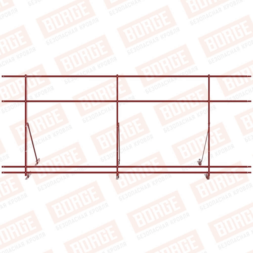 Ограждение декоративное NewLine H-120см, 3м, для фальц. кров., коричнево-красный (RAL 3011), с двумя доп. трубами
