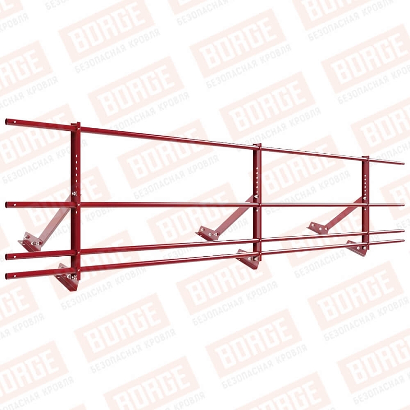 Ограждение кровельное Русский Рубеж H-60см, 3м, для фальцевой кровли, рубиново-красный (RAL 3003), с двумя доп. трубами