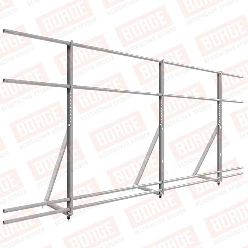 Ограждение кровельное Русский Рубеж H-120см, 3м, сигнально-серый (RAL 7004), с двумя доп. трубами