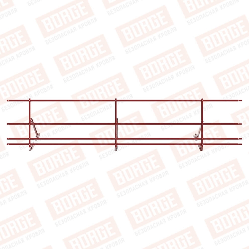 Ограждение кровельное Русский Рубеж H-60см, 3м, для фальцевой кровли, коричнево-красный (RAL 3011), с двумя доп. трубами