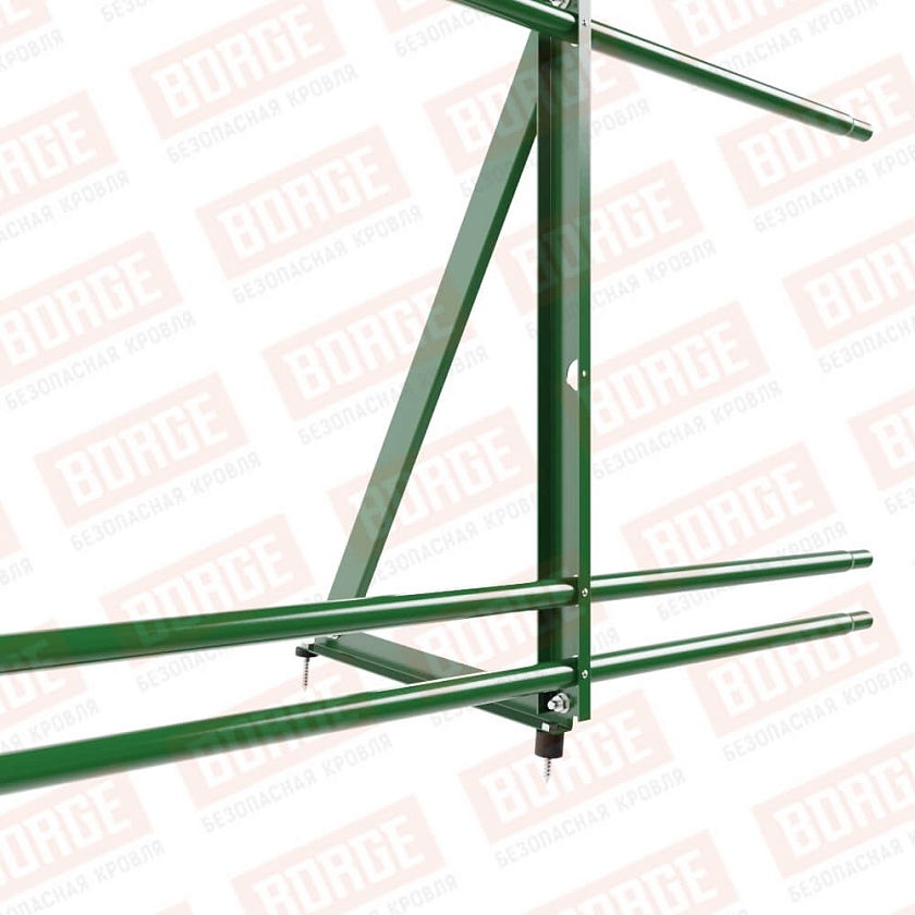 Ограждение кровельное Русский Рубеж H-90см, 3м, лиственно-зеленый (RAL 6002), с двумя доп. трубами