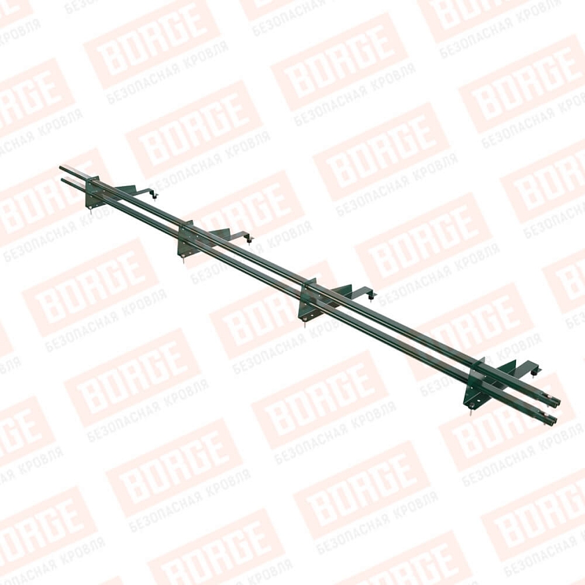 Снегозадержатель трубчатый BORGE 3м, 4 опоры, для МЧ с выс. ступ., зеленый мох (RAL 6005), 400мм