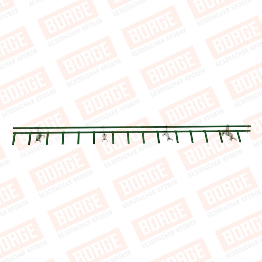 Снегозадержатель трубчатый BORGE 3м, 4 опоры, для профнастила Н-60, Н-75, лиственно-зеленый (RAL 6002)