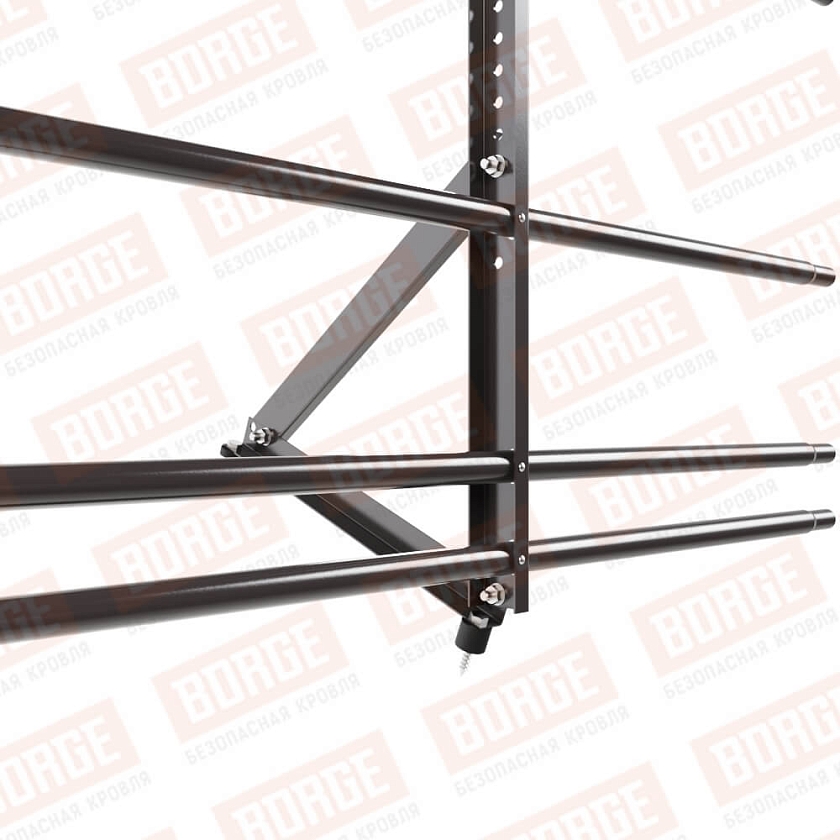 Ограждение кровельное Русский Рубеж H-60см, 3м, серо-коричневый (RAL 8019), с двумя доп. трубами