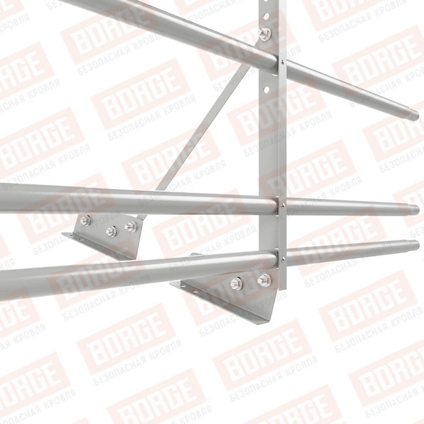 Ограждение декоративное NewLine H-60см, 3м, для фальц. кров., бело-алюминиевый (RAL 9006), с двумя доп. трубами