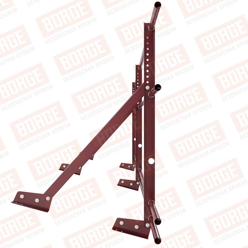 Ограждение кровельное Русский Рубеж H-90см, 3м, для фальцевой кровли, красное вино (RAL 3005), с двумя доп. трубами