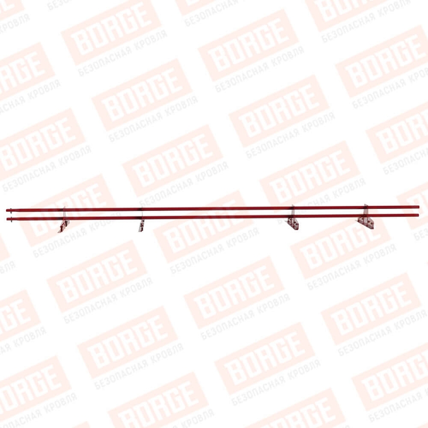 Снегозадержатель трубчатый Русский Рубеж 25х45мм, 3м, 4 опоры, для фальц. кровли, рубиново-красный (RAL 3003)