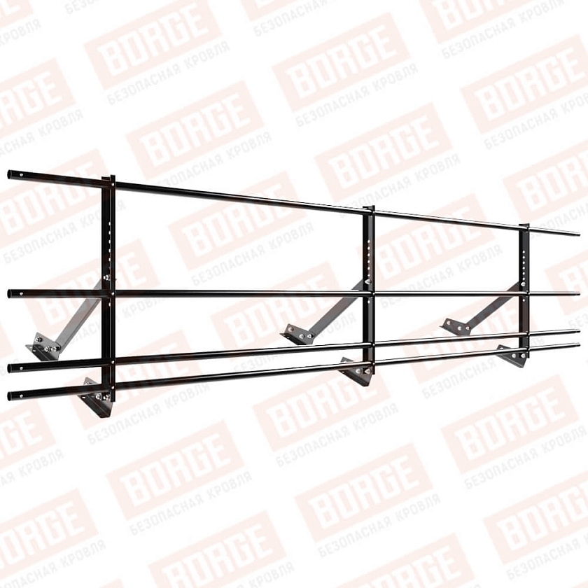 Ограждение кровельное Русский Рубеж H-60см, 3м, для фальцевой кровли, чёрный (RAL 9005), с двумя доп. трубами