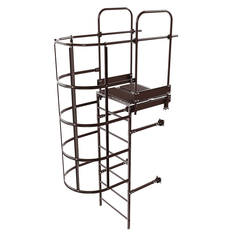 Лестница пожарная П1-2 с площадкой переходной 800х800мм BORGE, Н-2м, W-0.8м, оцинк., коричневый шоколад (RAL 8017)