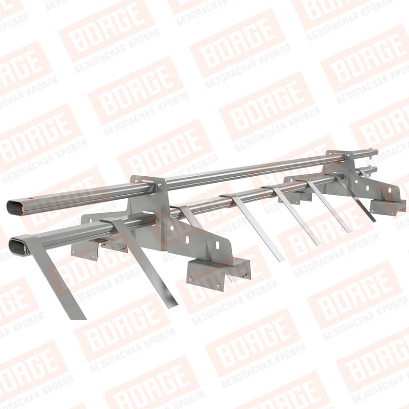 Снегозадержатель трубчатый BORGE 1,5м, 2 опоры, для профнастила Н-114, бело-алюминиевый (RAL 9006)