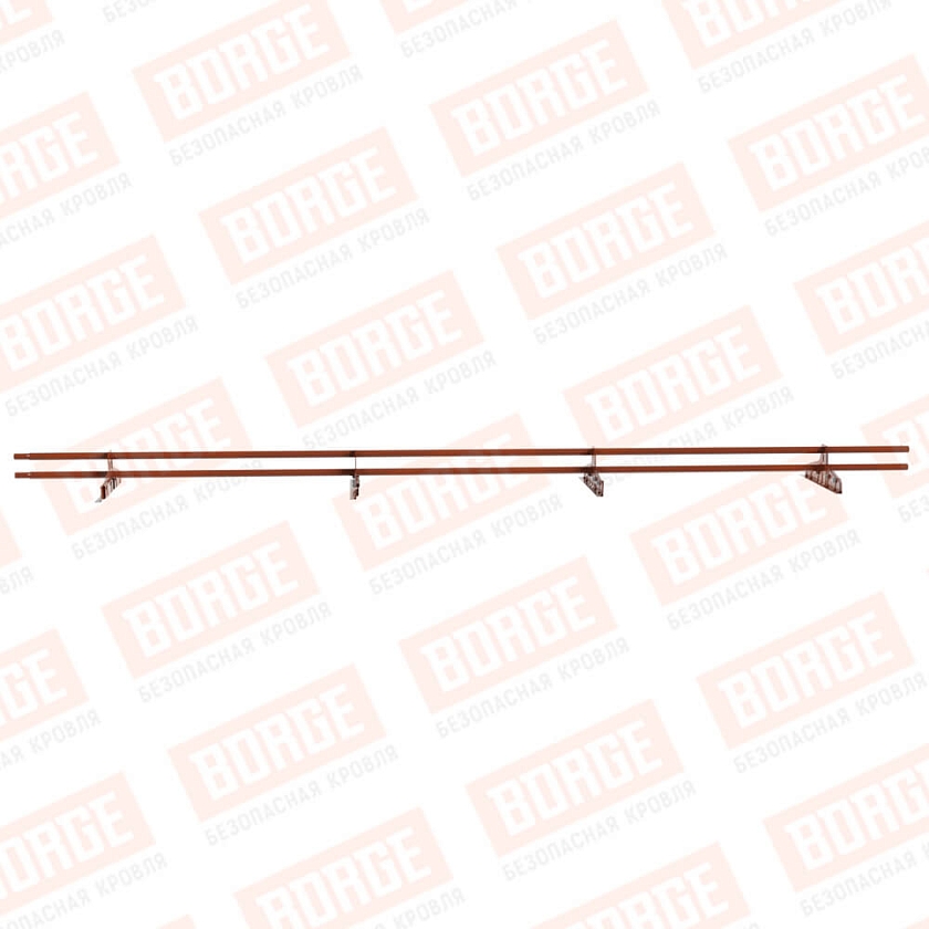 Снегозадержатель трубчатый Русский Рубеж D-25мм, 3м, 4 опоры, для фальц. кровли, терракотовый (RAL 8004)