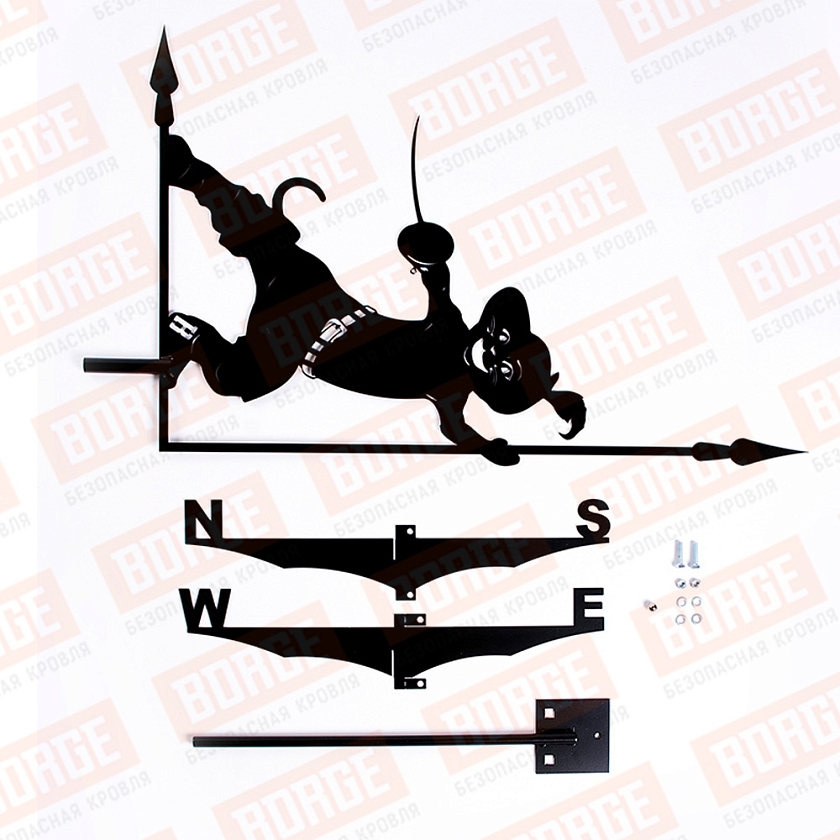 Флюгер BORGE Кот в сапогах, 475х715мм, чёрный (RAL 9005 matt)