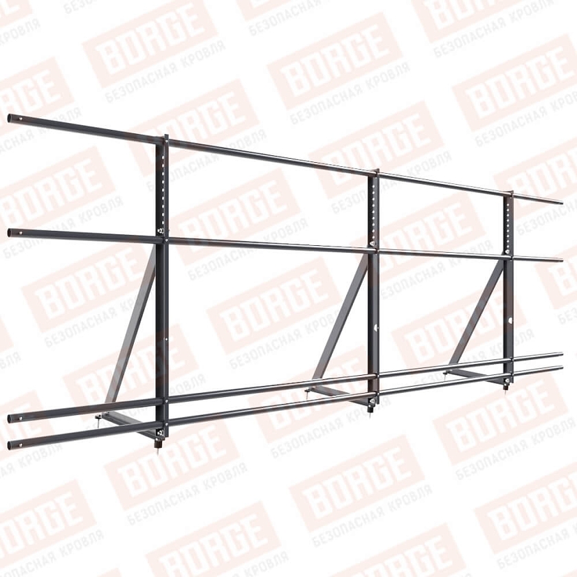 Ограждение кровельное Русский Рубеж H-90см, 3м, серый графит (RAL 7024), с двумя доп. трубами