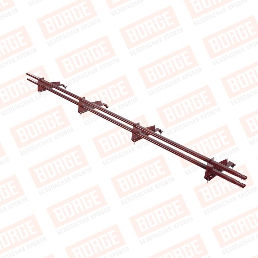 Снегозадержатель трубчатый Русский Рубеж 3м, 4 опоры, для МЧ с выс. ступенькой, красное вино (RAL 3005), 350мм