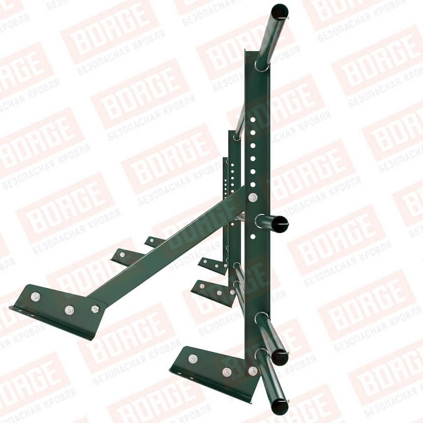 Ограждение кровельное Русский Рубеж H-60см, 3м, для фальцевой кровли, зеленый мох (RAL 6005), с двумя доп. трубами