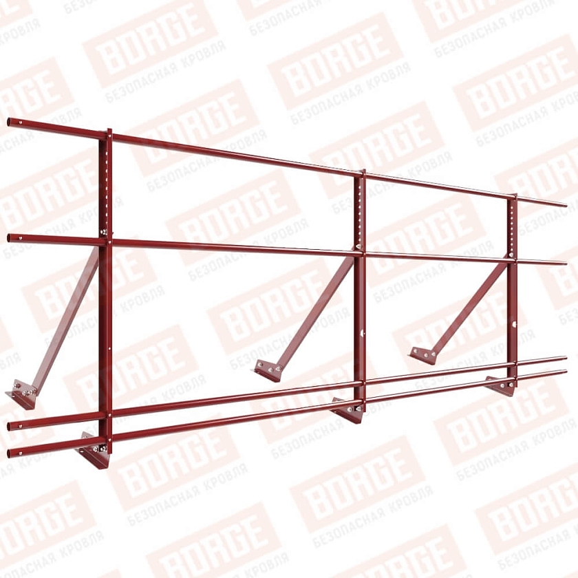 Ограждение кровельное Русский Рубеж H-90см, 3м, для фальцевой кровли, коричнево-красный (RAL 3011), с двумя доп. трубами