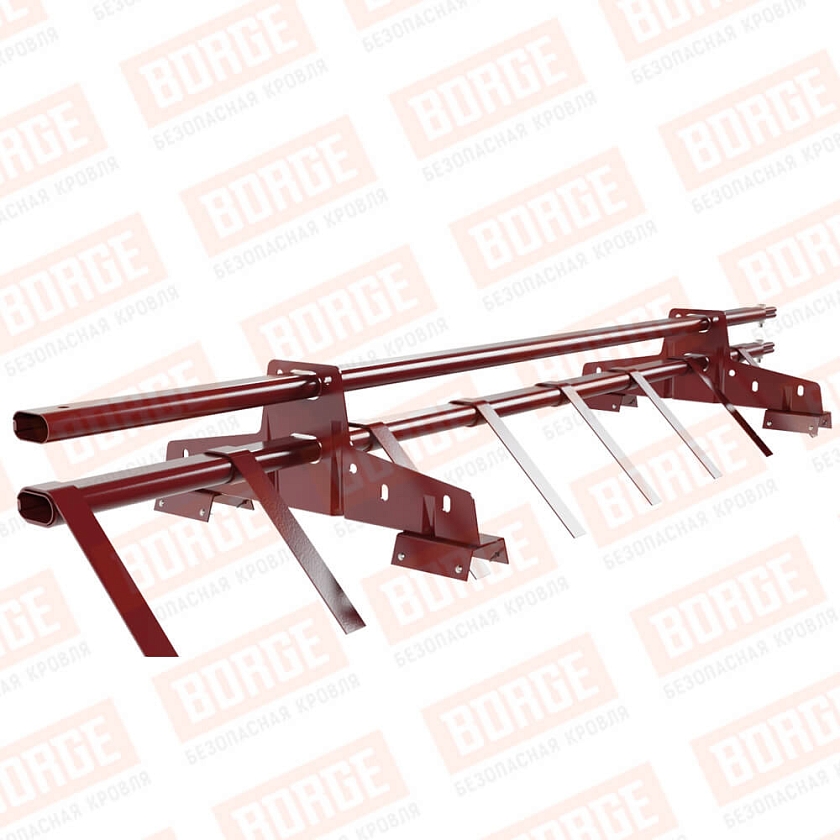 Снегозадержатель трубчатый BORGE 1,5м, 2 опоры, для профнастила Н-60, Н-75, коричнево-красный (RAL 3011)