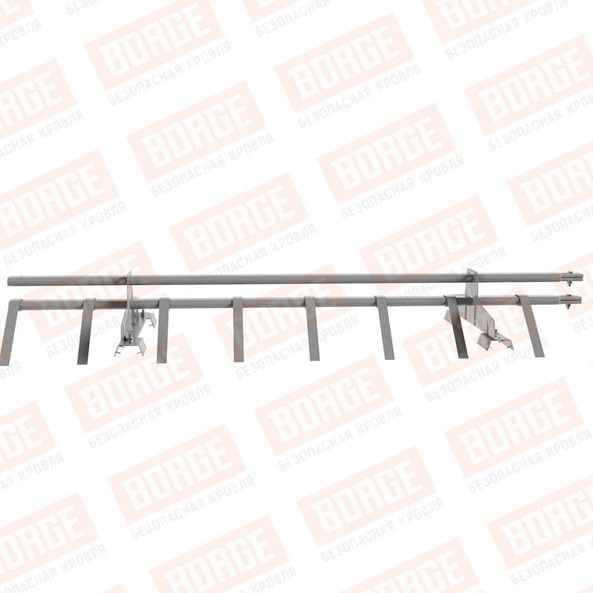 Снегозадержатель трубчатый BORGE 1,5м, 2 опоры, для профнастила Н-60, Н-75, сигнально-серый (RAL 7004)