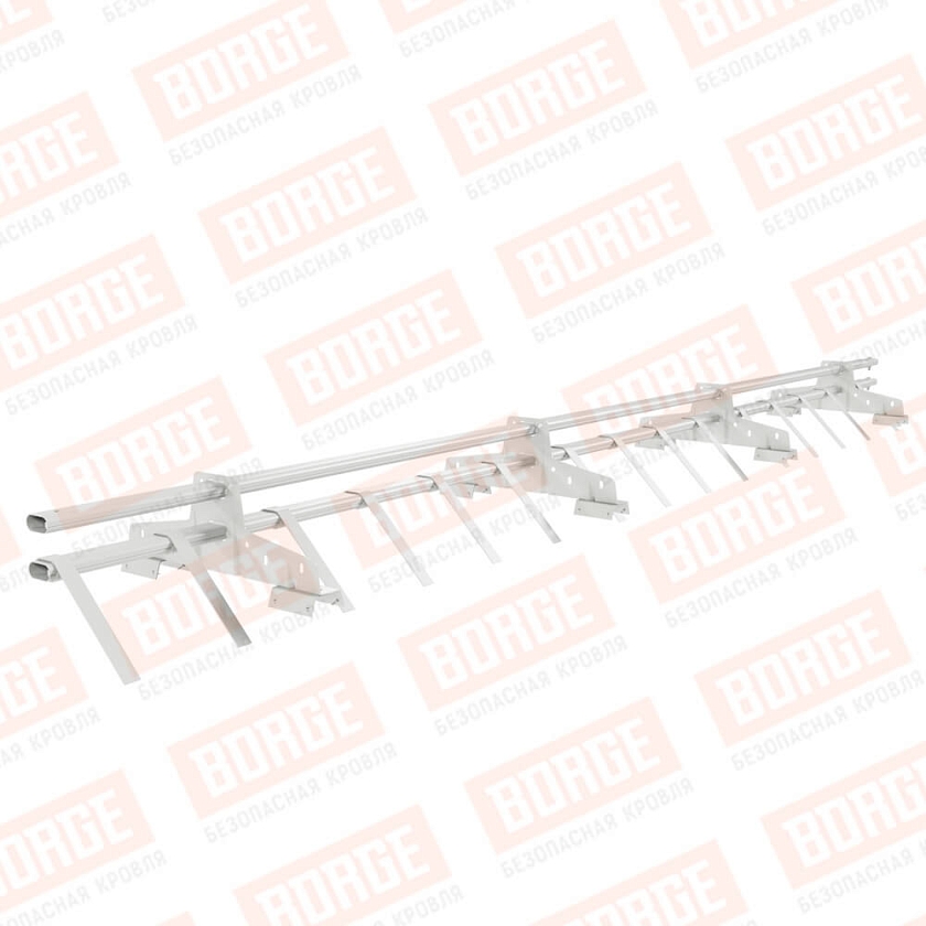 Снегозадержатель трубчатый BORGE 3м, 4 опоры, для профнастила Н-60, Н-75, сигнально-белый (RAL 9003)