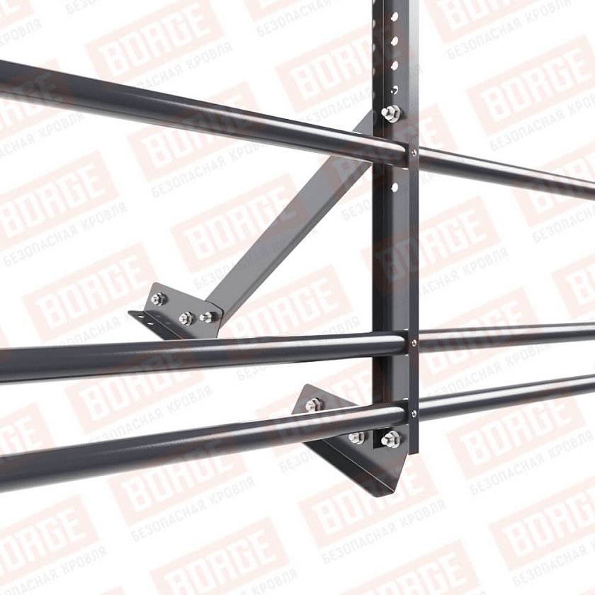 Ограждение кровельное Русский Рубеж H-60см, 3м, для фальцевой кровли, серый графит (RAL 7024), с двумя доп. трубами