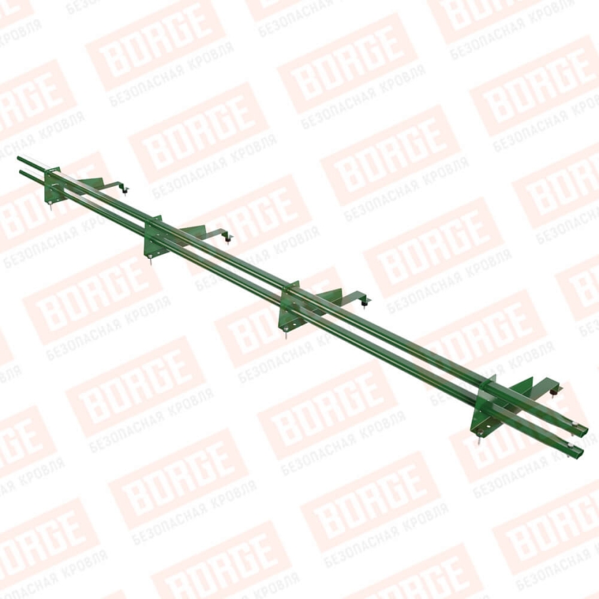 Снегозадержатель трубчатый Русский Рубеж 3м, 4 опоры, для МЧ с выс. ступенькой, лиственно-зеленый (RAL 6002), 400мм