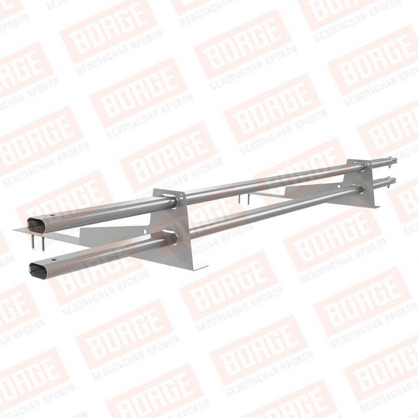 Снегозадержатель трубчатый BORGE 1,5м, 2 опоры, для гибкой черепицы,  бело-алюминиевый (RAL 9006)