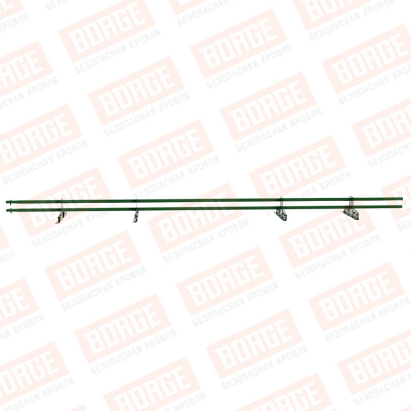 Снегозадержатель трубчатый Русский Рубеж 25х45мм, 3м, 4 опоры, для фальц. кровли, лиственно-зеленый (RAL 6002)