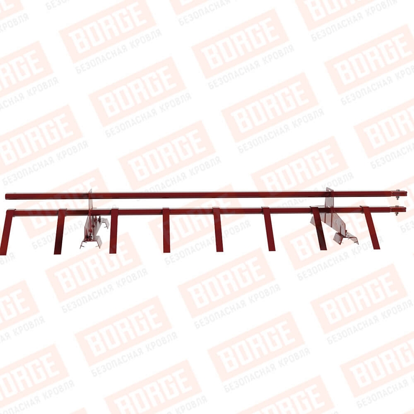 Снегозадержатель трубчатый BORGE 1,5м, 2 опоры, для профнастила Н-60, Н-75, коричнево-красный (RAL 3011)