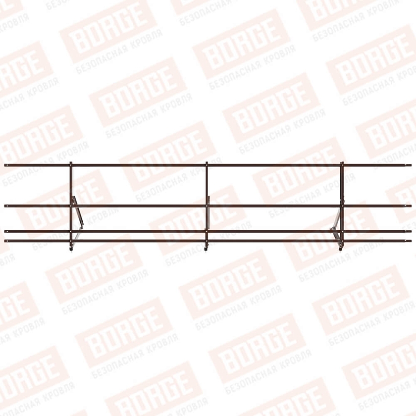 Ограждение кровельное Русский Рубеж H-60см, 3м, коричневый шоколад (RAL 8017), с двумя доп. трубами