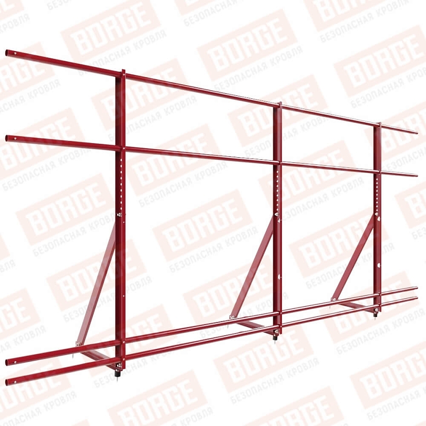 Ограждение кровельное Русский Рубеж H-120см, 3м, рубиново-красный (RAL 3003), с двумя доп. трубами