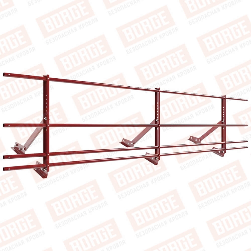 Ограждение кровельное Русский Рубеж H-60см, 3м, для фальцевой кровли, коричнево-красный (RAL 3011), с двумя доп. трубами