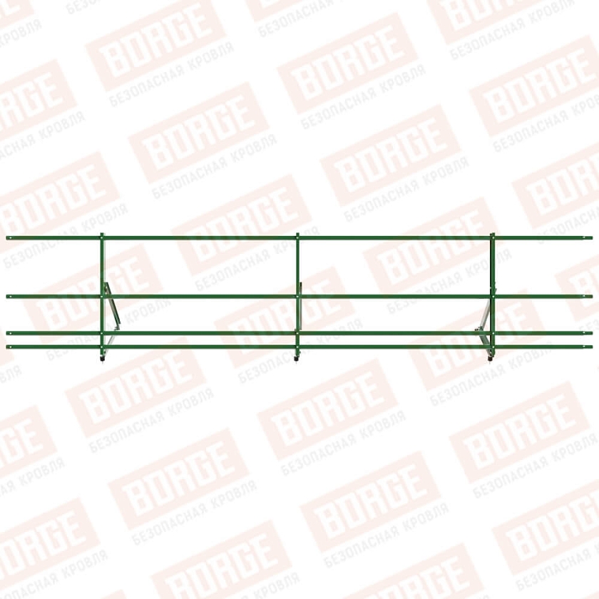 Ограждение кровельное Русский Рубеж H-60см, 3м, лиственно-зеленый (RAL 6002), с двумя доп. трубами