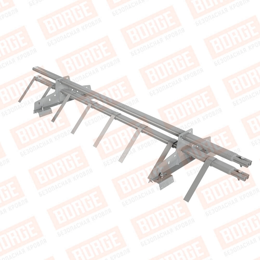 Снегозадержатель трубчатый BORGE 1,5м, 2 опоры, для профнастила Н-60, Н-75, бело-алюминиевый (RAL 9006)