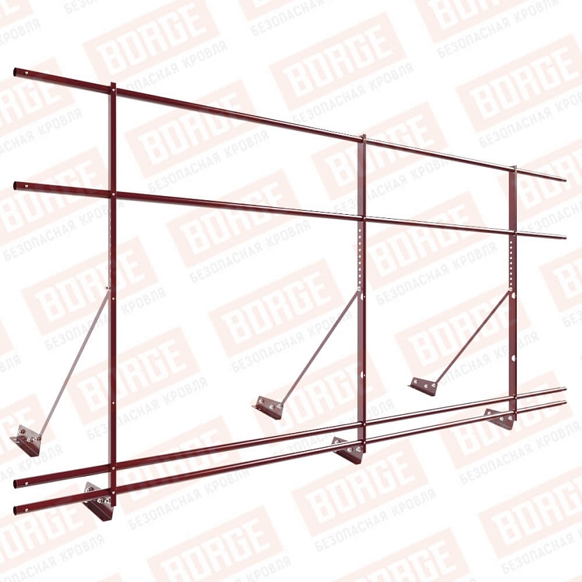 Ограждение декоративное NewLine H-120см, 3м, для фальц. кров., красное вино (RAL 3005), с двумя доп. трубами