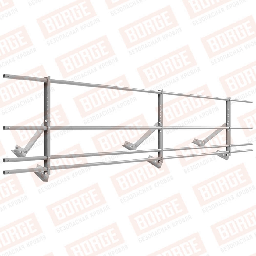 Ограждение кровельное Русский Рубеж H-60см, 3м, для фальцевой кровли, сигнально-серый (RAL 7004), с двумя доп. трубами
