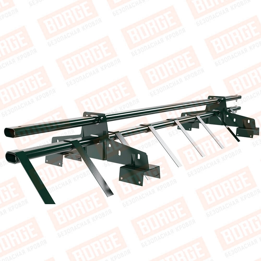 Снегозадержатель трубчатый BORGE 1,5м, 2 опоры, для профнастила Н-114, зеленый мох (RAL 6005)