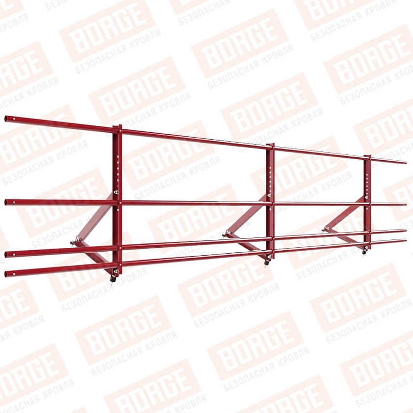 Ограждение кровельное Русский Рубеж H-60см, 3м, рубиново-красный (RAL 3003), с двумя доп. трубами